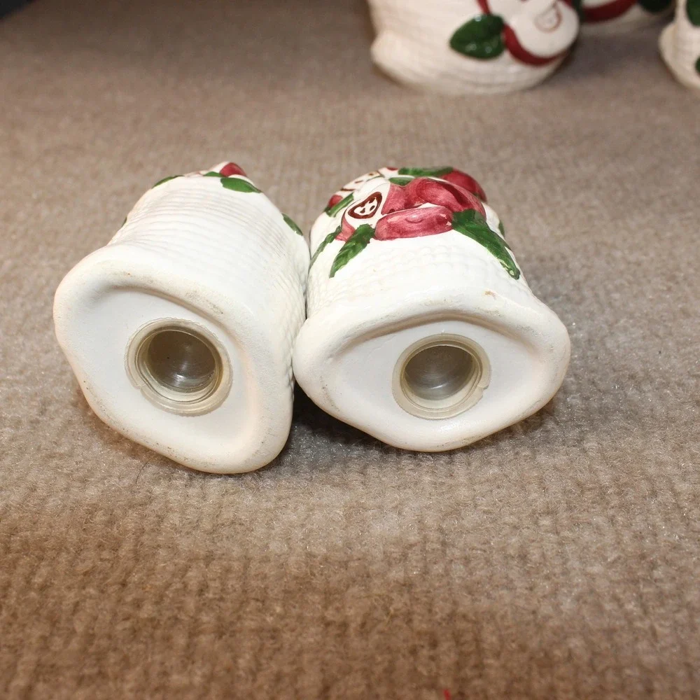 Vintage 9pc Ceramic Apple Canister Set Basketweave Napkin Holder Shakers Creamer